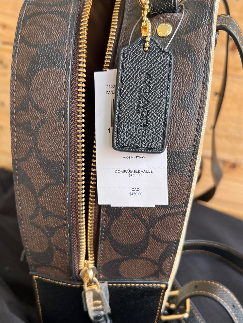 Coach Beige Signature Mini Backpack with Black Trim - Picture 5 of 8